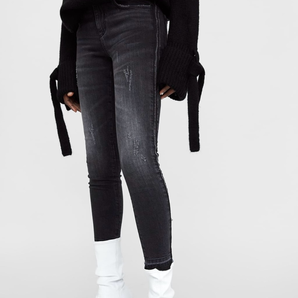 Zara Black Washed Distressed Skinny Jeans-Size 8